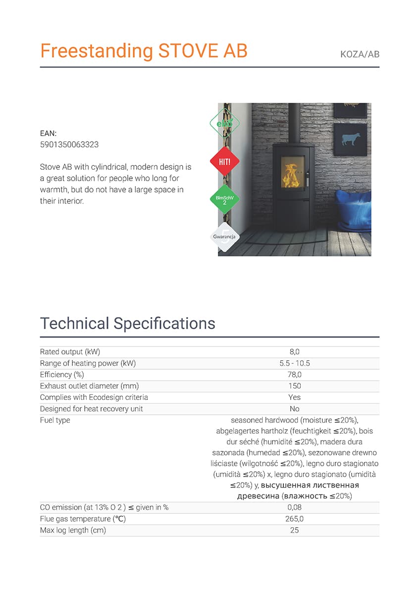 KRATKI KOZA/AB 8KW ECODESIGN (50-70M2) ΕΝΕΡΓΕΙΑΚΗ ΣΟΜΠΑ ΞΥΛΟΥ ΑΠΟ ΧΑΛΥΒΑ ΜΕ ΕΠΕΝΔΥΣΗ TERMOTEC - 8