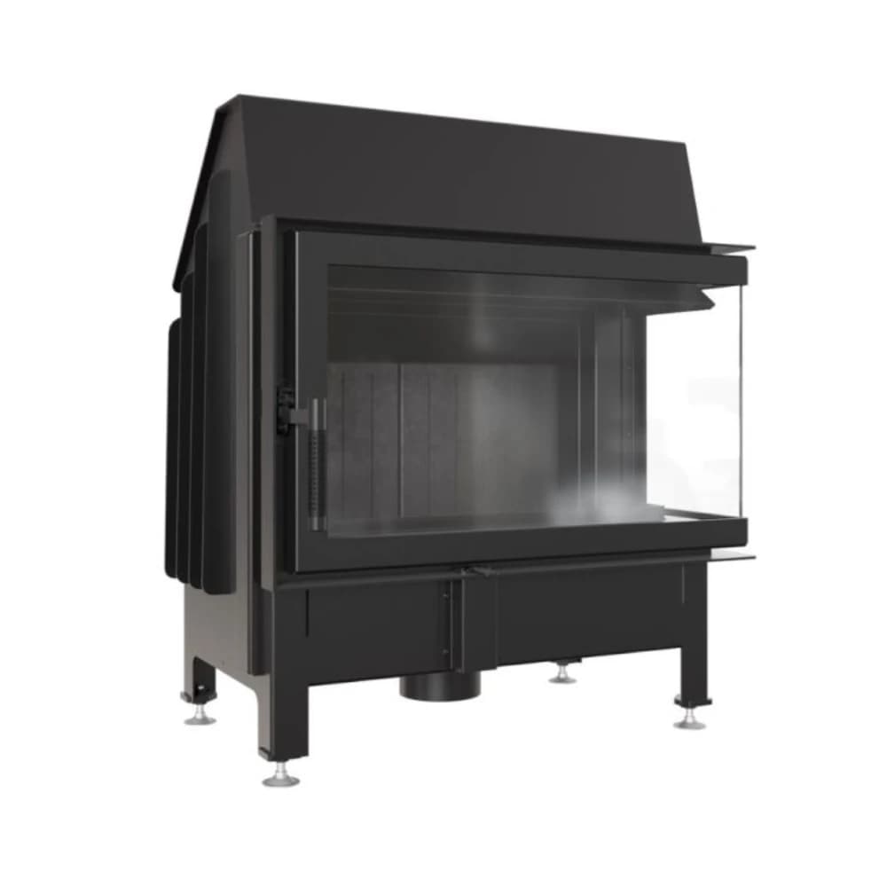 Kratki Zibi/P/Bs/Black Δεξιά Γωνία Ανοιγόμενο 11Kw (100-150M2) Ενεργειακό Τζάκι Αερόθερμο Από Χάλυβα Με Μαύρα Κεραμικά Termotec